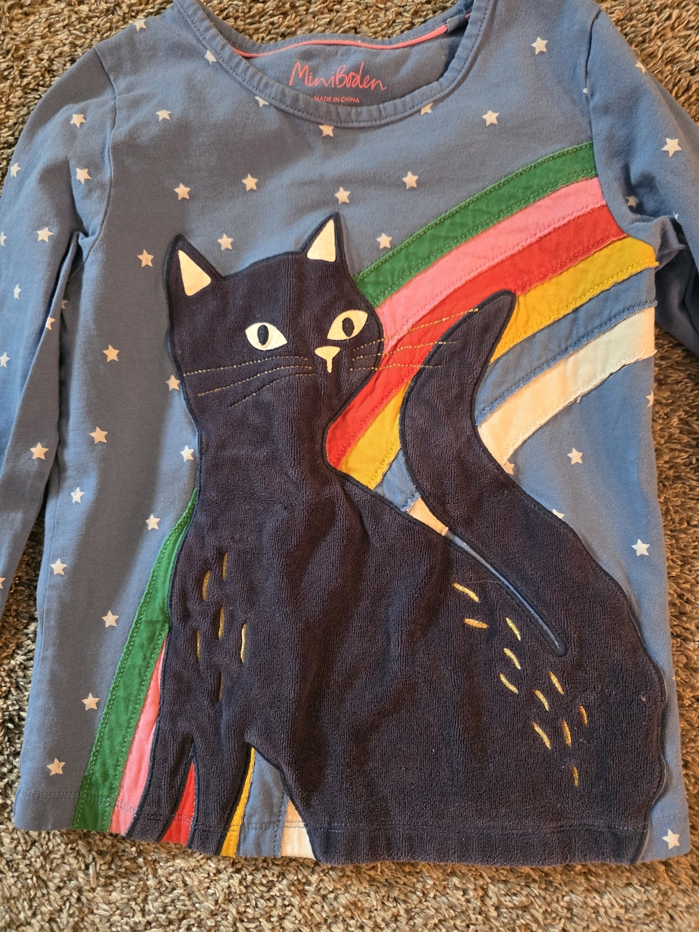 Mini Boden Girls Navy Cat Rainbow Tee